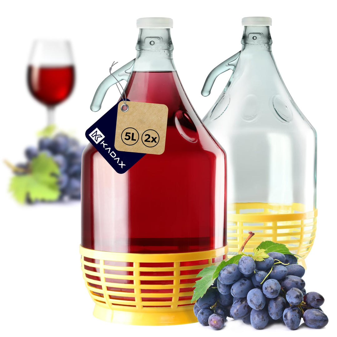 KADAX Weinballon 5L, Glasballon für Wein 2 stück, Weinfass aus glas, Gärballon, Fass für Wein aus Gl