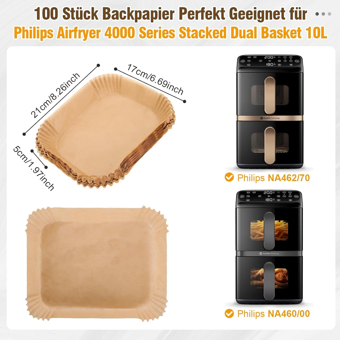100 Stück Airfryer Backpapier Zubehör für Philips Airfryer 4000 Series Stacked Dual Basket 10L Heiss