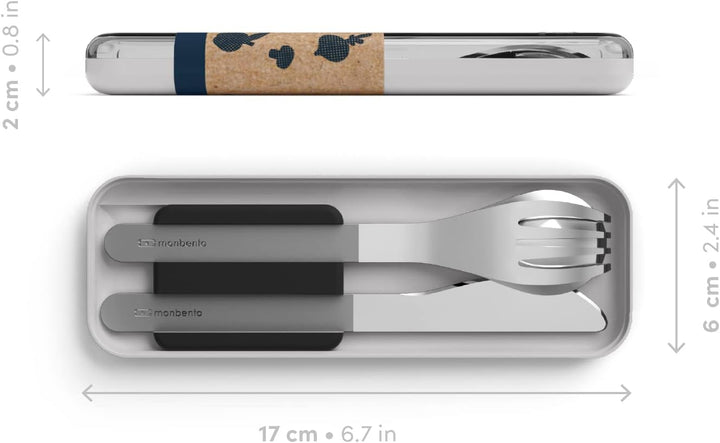 MONBENTO - Besteck zum Mitnehmen mit Etui MB Slim Box Onyx - Tragbares Besteck mit 3 Teilen Messer,