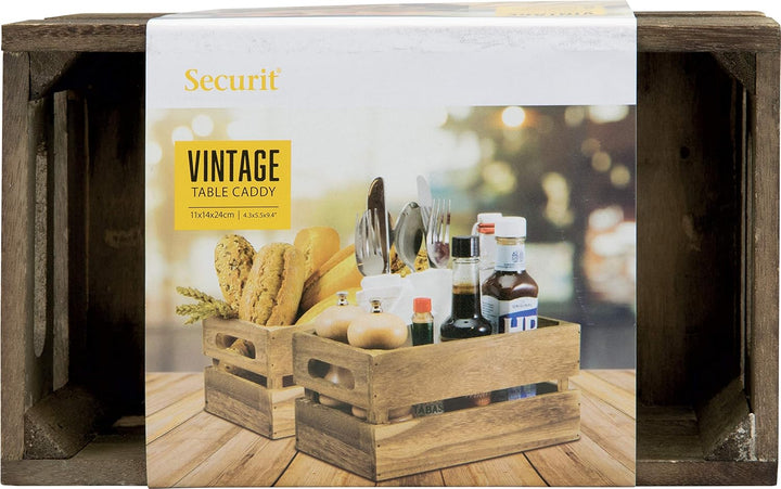 Securit Vintage Mini Holzkiste Tisch Caddy – 14,1 x 24,1 cm Aufbewahrungsbox Gewürzhalter Utensilien