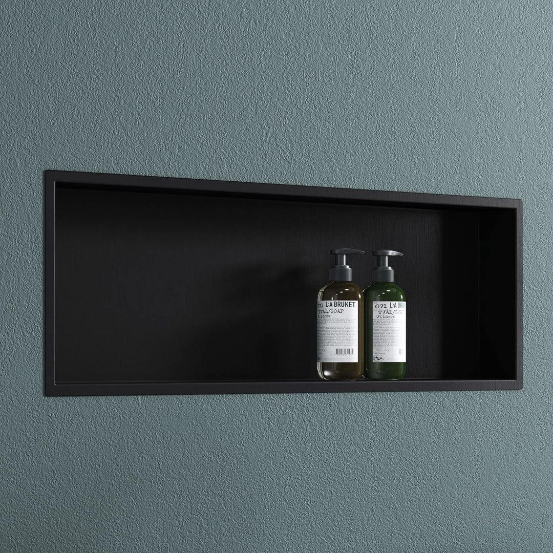 doporro Wandnische Bad Schwarz 30 x 90cm Dusch-Ablage aus Edelstahl | Duschablage befliesbar aus Ede
