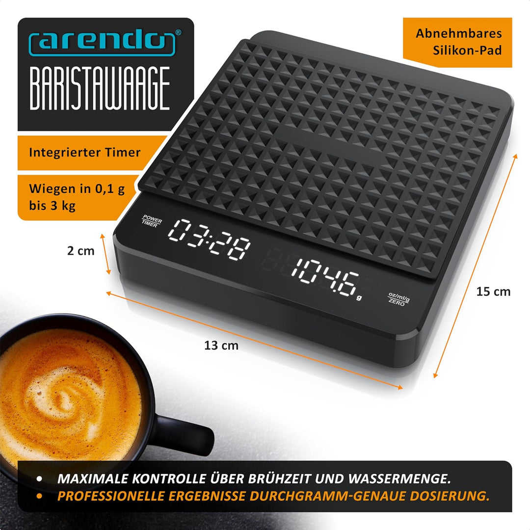 digitale Baristawaage Kaffeewaage – Küchenwaage fein – mit Timer-Funktion – bis zu 3 kg in 0,1 g Auf