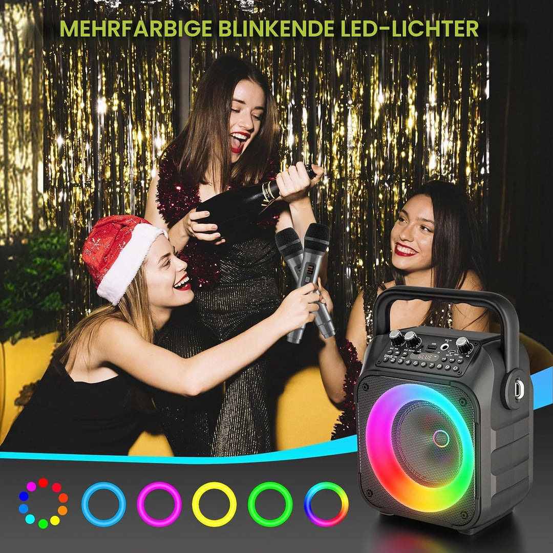 Karaoke Maschine Ankuka Karaoke Anlage mit 2 Mikrofonen Bluetooth Lautsprecher für Erwachsene & Kind