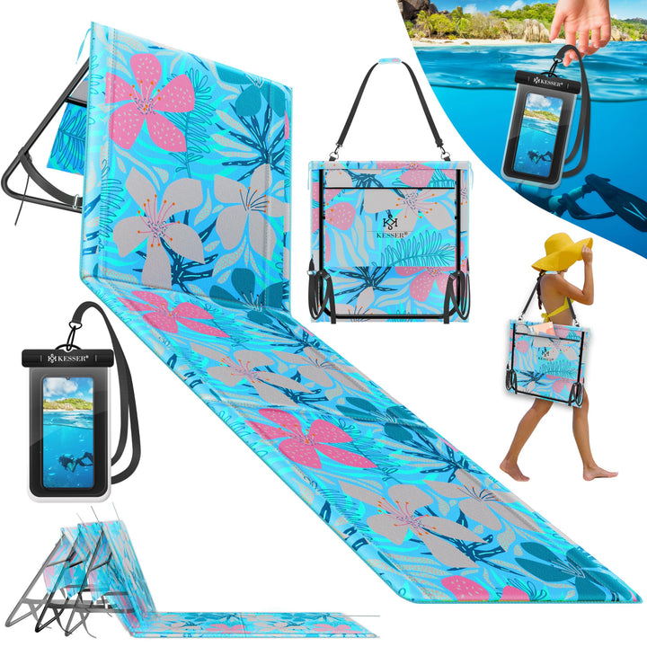 KESSER® Klappbare Strandmatte mit Verstellbarer Rückenlehne – Faltbare Strandliege mit Tragegurt, wa