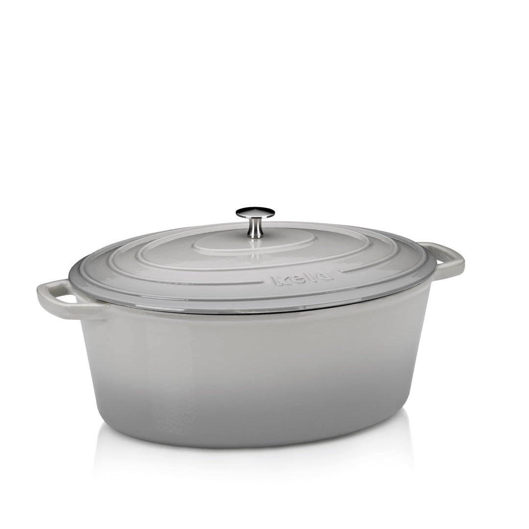 kela Bräter Gusseisen oval 9,3 Liter, Dutch Oven CALIDO, Induktion Gussbräter mit Deckel backofengee