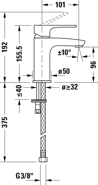 Duravit B.1 Waschtischarmatur, Grösse S (Auslauf Höhe 96 mm), Wasserhahn Bad, Waschbecken Armatur mi