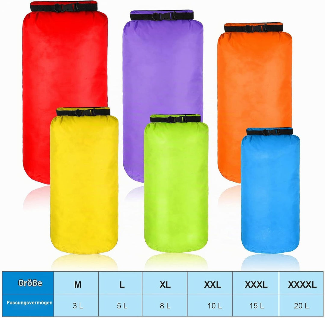 6 Stück wasserdichte Trockenbeutel Set Trockensack Leicht Luftdicht Packsack Set 20 L 15 L 10 L 8 L