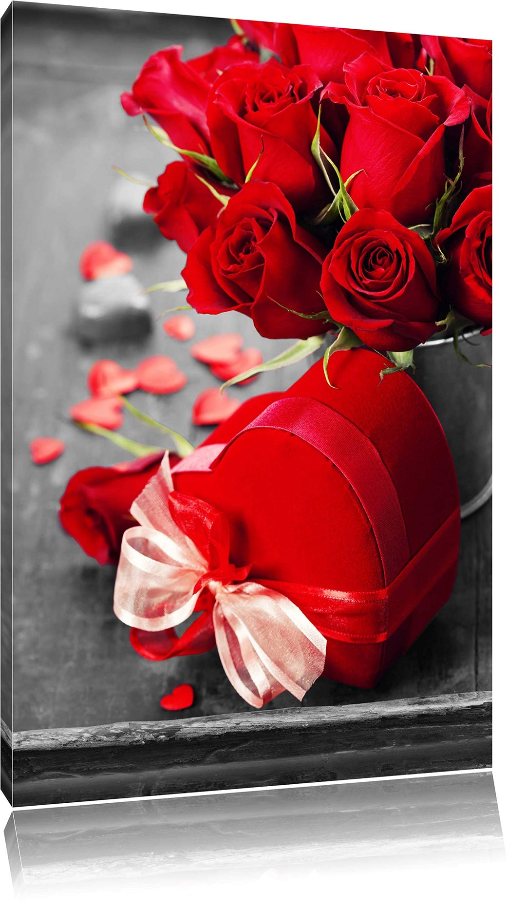 Valentinstag Rosen &amp; Herz schwarz/weiss Format: 100x70 cm auf Leinwand, XXL riesige Bilder fertig ge