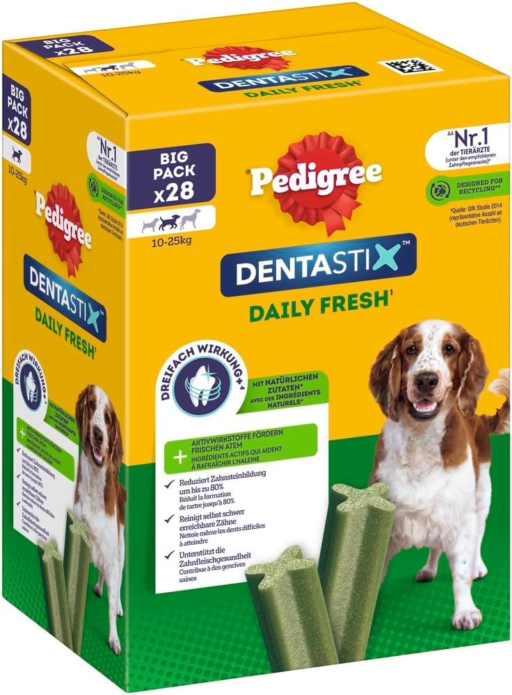 Mars Pedigree DentaStix Daily Fresh Zahnpflegesnack für mittelgrosse Hunde (10–25 kg), 112 Sticks, 4