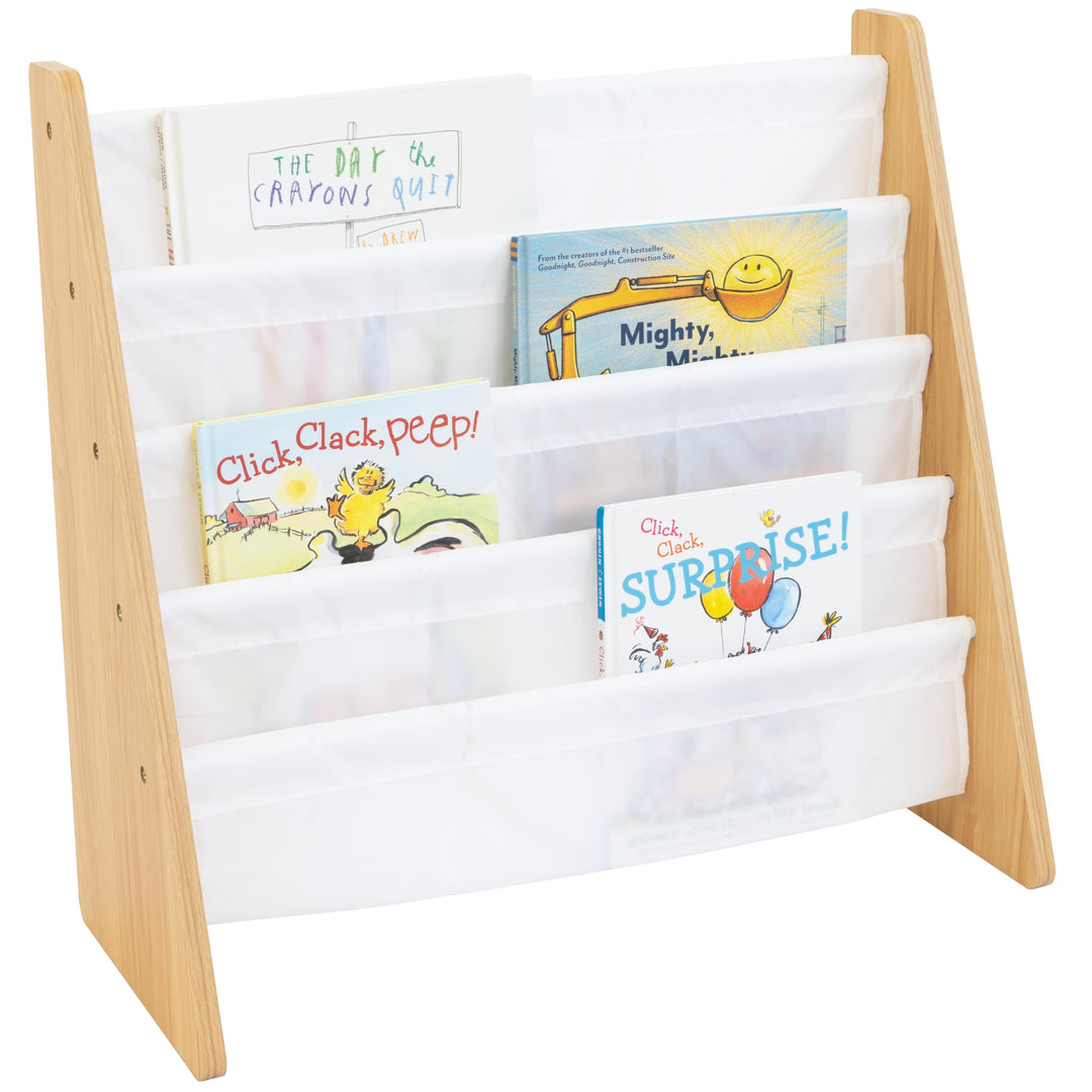 Tot Tutors Crew Kinder-Bücherregal Aus Holz mit 4 Taschen, Naturfarben und Weiss WO173 Natural White