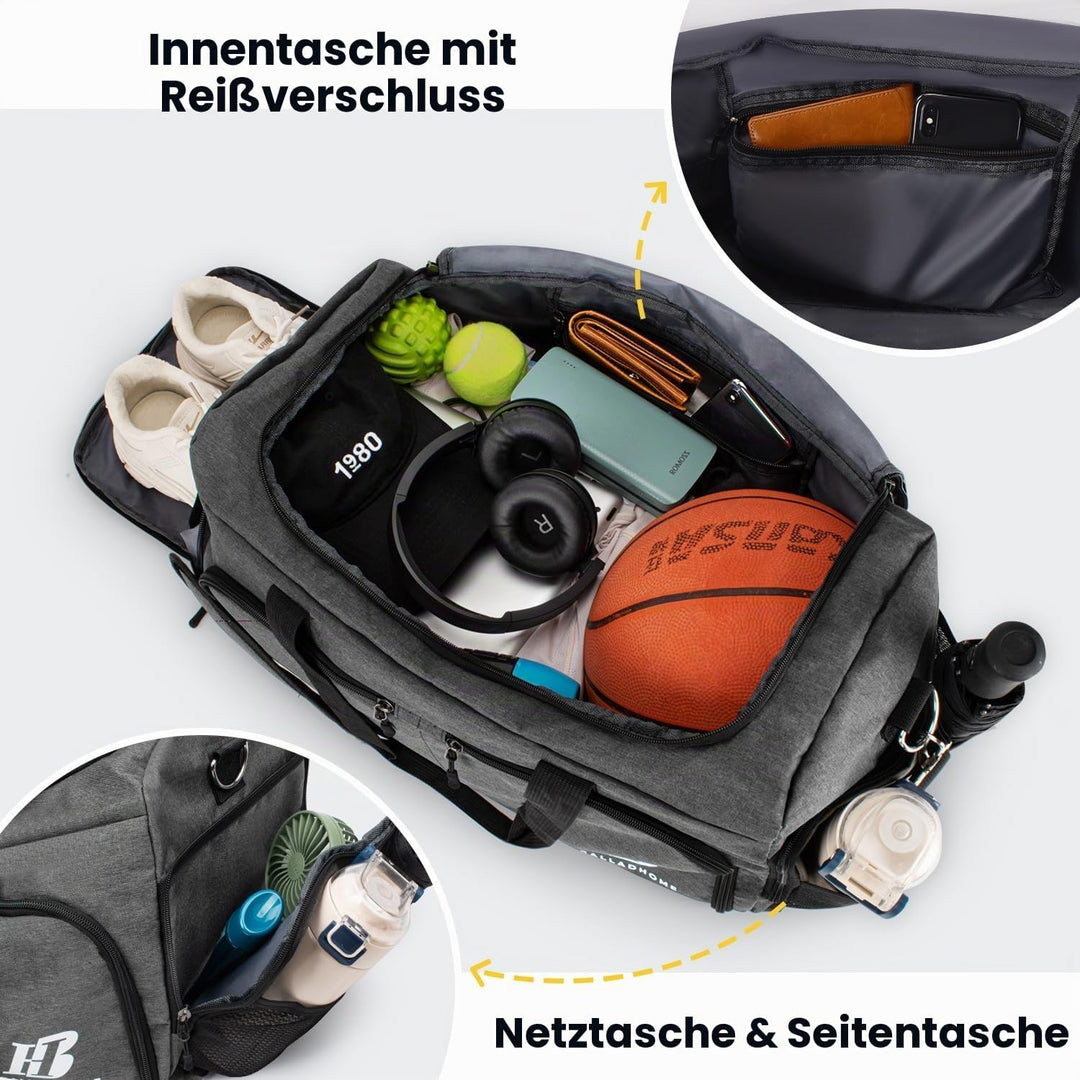 Sporttasche Reisetasche für Damen und Herren Trainingstasche Gym Bag mit Schuhfach und Nassfach Duff