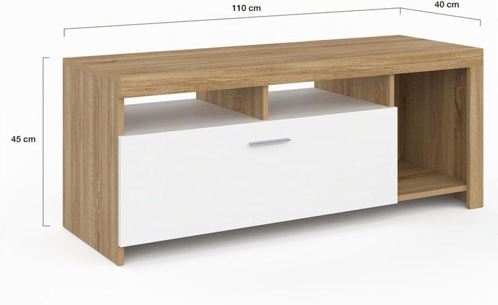 IDMarket - TV-Schrank 110 cm Malo Holz und Schrank weiss