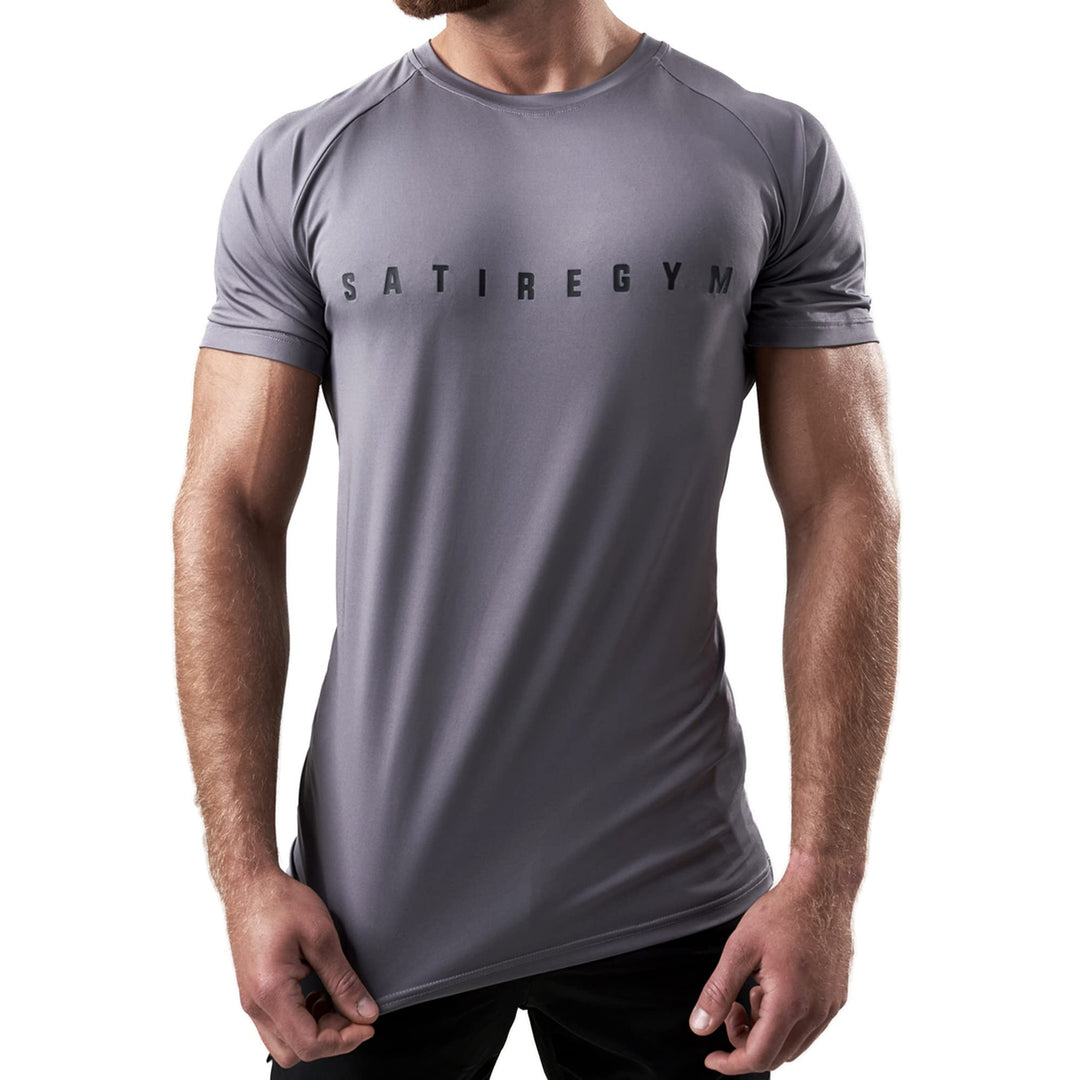 Satire Gym - Sport Shirt Männer atmungsaktiv - enganliegendes &amp; schnelltrocknendes Fitness Tshirt He