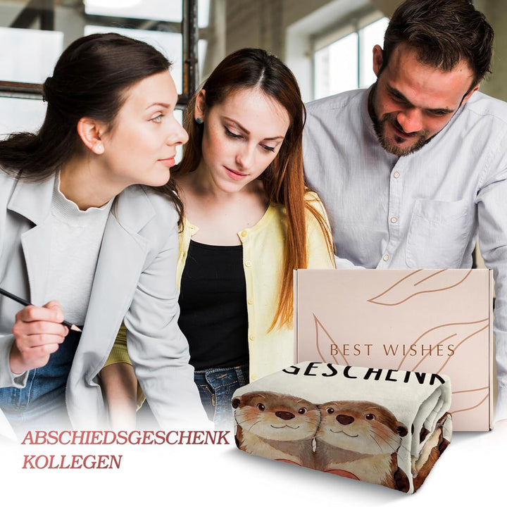 Abschiedsgeschenk Kollegen Jobwechsel, Abschied Kollegin Rente, Otter Kuscheldecke, Abschiedsgeschen