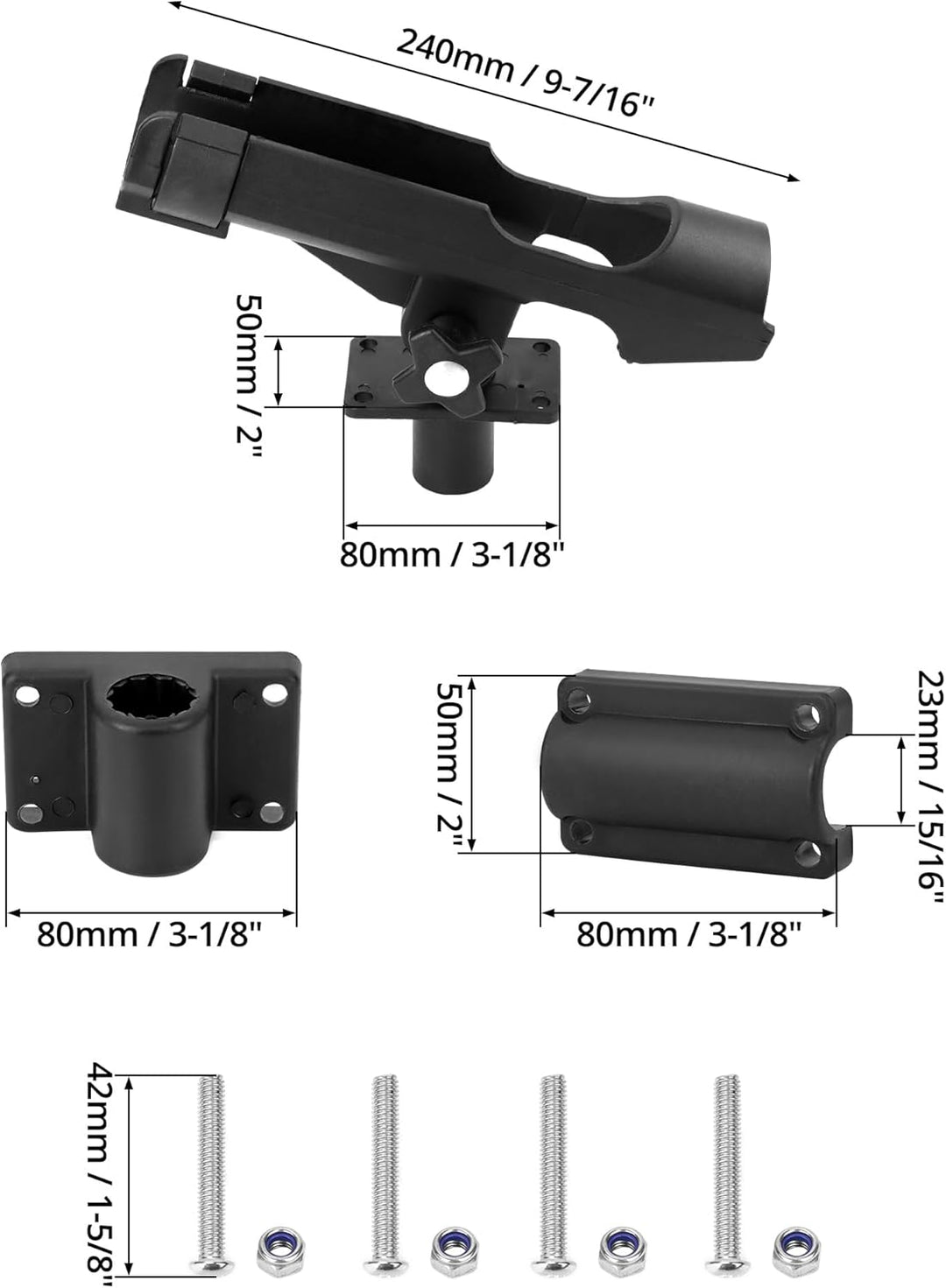 QWORK® 2 Stück Boot Kajak Angelrutenhalter Bootsrutenhalter - 360 Grad Einstellbar - Montage horizon