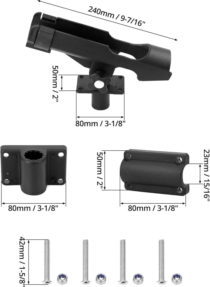 QWORK® 2 Stück Boot Kajak Angelrutenhalter Bootsrutenhalter - 360 Grad Einstellbar - Montage horizon