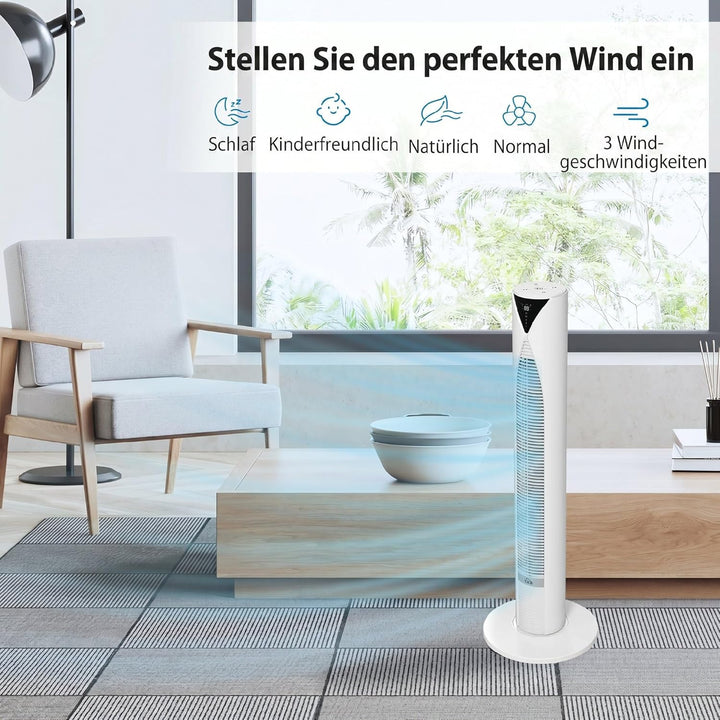 HOMCOM Turmventilator mit Fernbedienung 70° oszillierender 96 cm Standventilator mit LED Anzeige 4 M