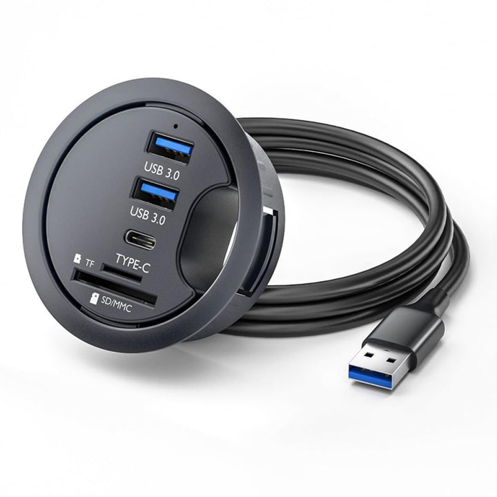 CY USB 3.0 Hub SD TF USB-C 2 Port USB 60mm Schreibtischtülle Splitter Dockstation Micro-SD-Kartenles