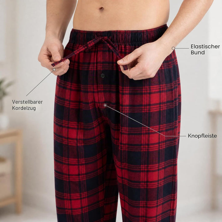 JTPW Herren 100% Baumwolle Flanell Bequeme Pyjama/Lounge Bottoms mit Taschen S Navy Red Plaid, S Nav