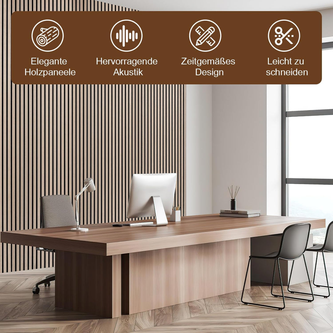 Akustikpaneele Selbstklebend Holz 1,44㎡ - 2 Stück 120x60cm,Paneele Wand 3D Schalldämmung Echoreduzie