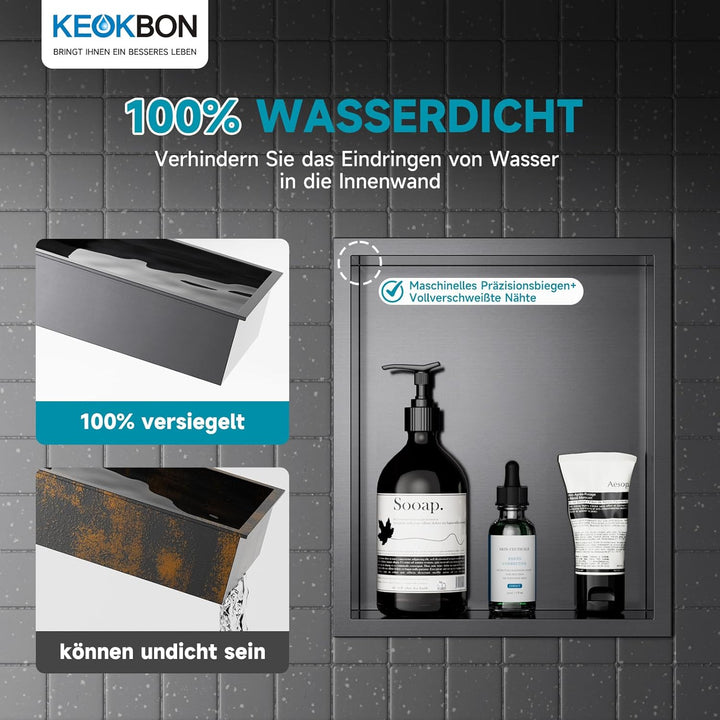 25x30 x10 cm Nano-Graphite Wandnische Dusche Edelstahl Einzelregal Lagerung, Keine Fliesen Erforderl