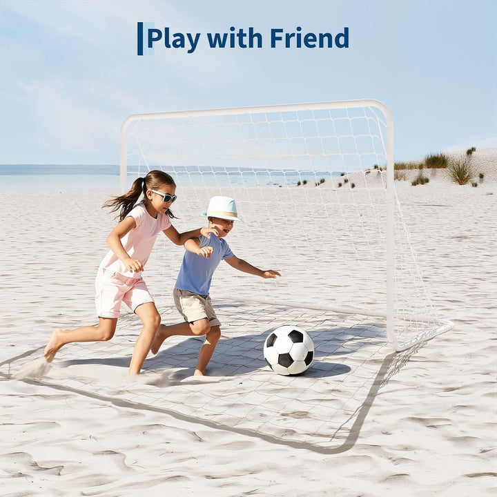 Fussballtor Aussen, 1,2 m × 1,8 m, Tragbares Fussballtor, Metallrahmen, PE-Netz &amp; Erdheringe, Weiss