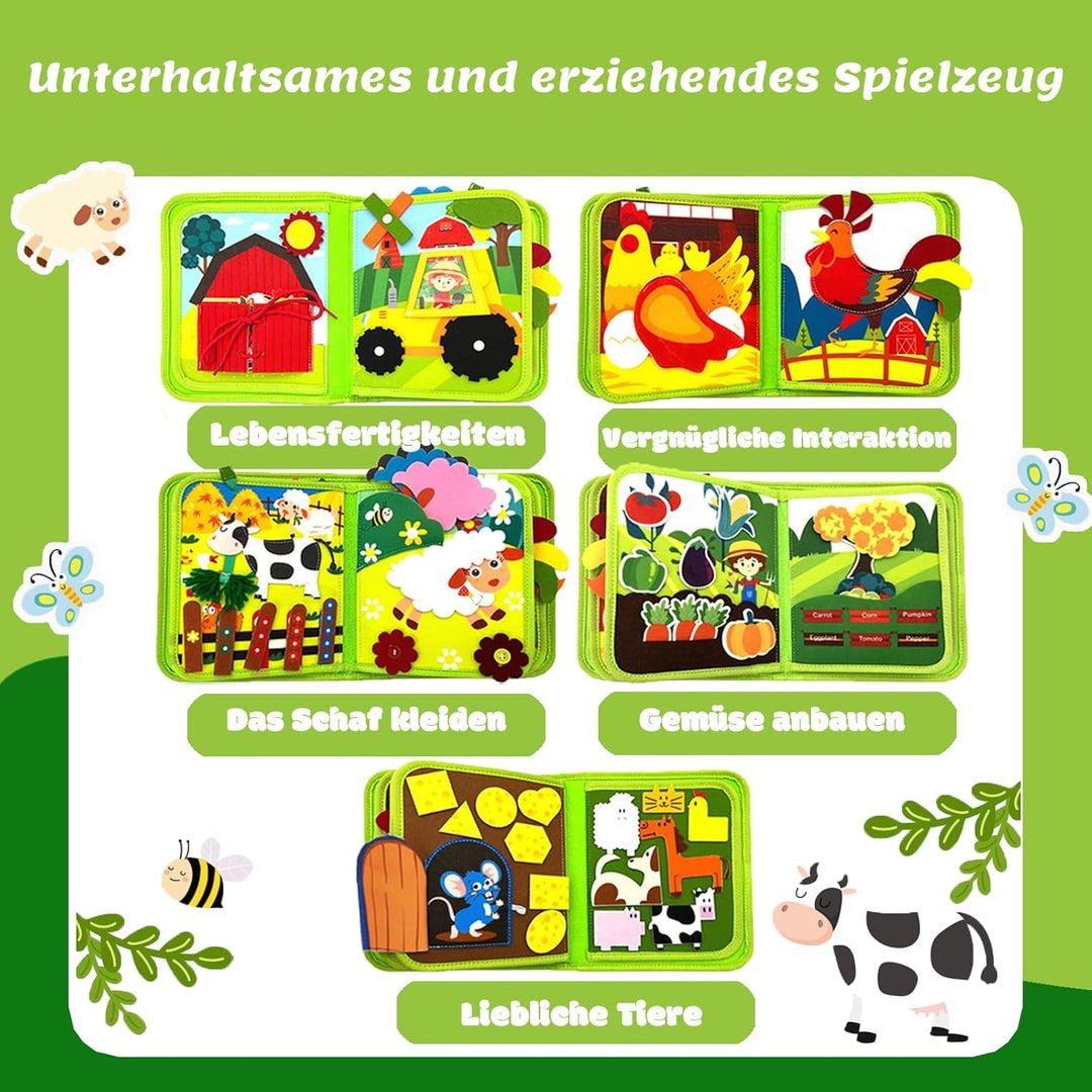 KOGMOW Busy Board Montessori Spielzeug ab 1 Jahr, Quiet Book mit Bauernhof Thema, Montessori Spielze