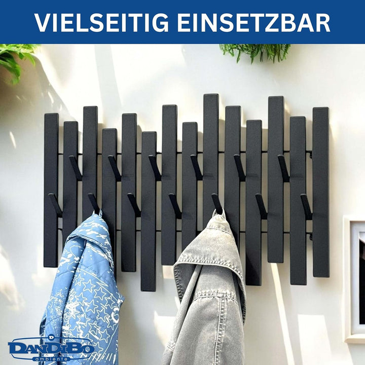 DanDiBo Wandgarderobe Schwarz Metall Modern 96637 Garderobe Wand mit Haken Garderobenleiste Hakenlei
