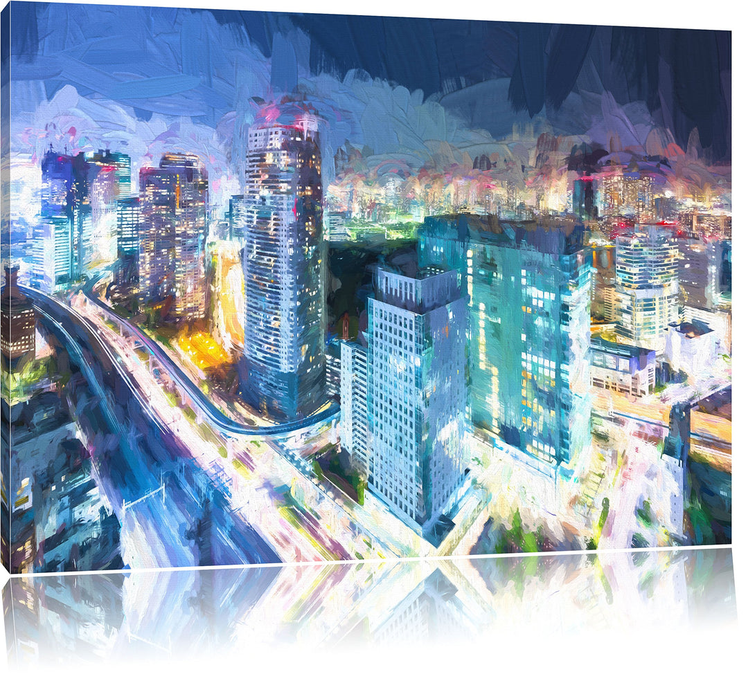 Pixxprint Moderne Architektur in der Innenstadt von Tokio Kunst Pinsel Effekt, Format: 100x70 auf Le