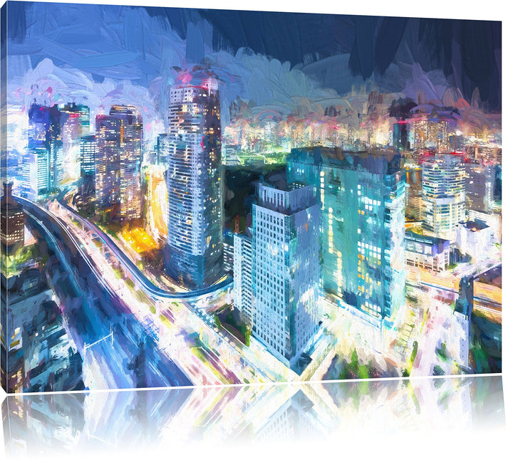 Pixxprint Moderne Architektur in der Innenstadt von Tokio Kunst Pinsel Effekt, Format: 100x70 auf Le