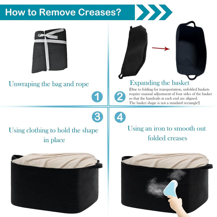 Baumwollseil Aufbewahrungskorb Square(63L, Dunkelgrau), Aufbewahrungskorb Kinder mit Griffen, Korb A