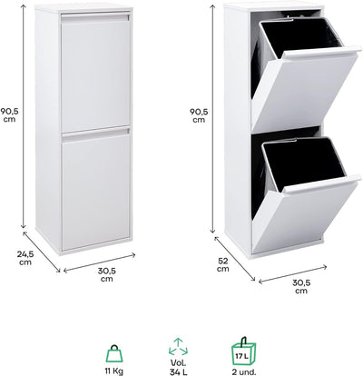 ARREGUI CR201-B Basic Recycling Abfalleimer/Mülleimer aus Stahl, Mülltrennsystem mit 2 entnehmbaren