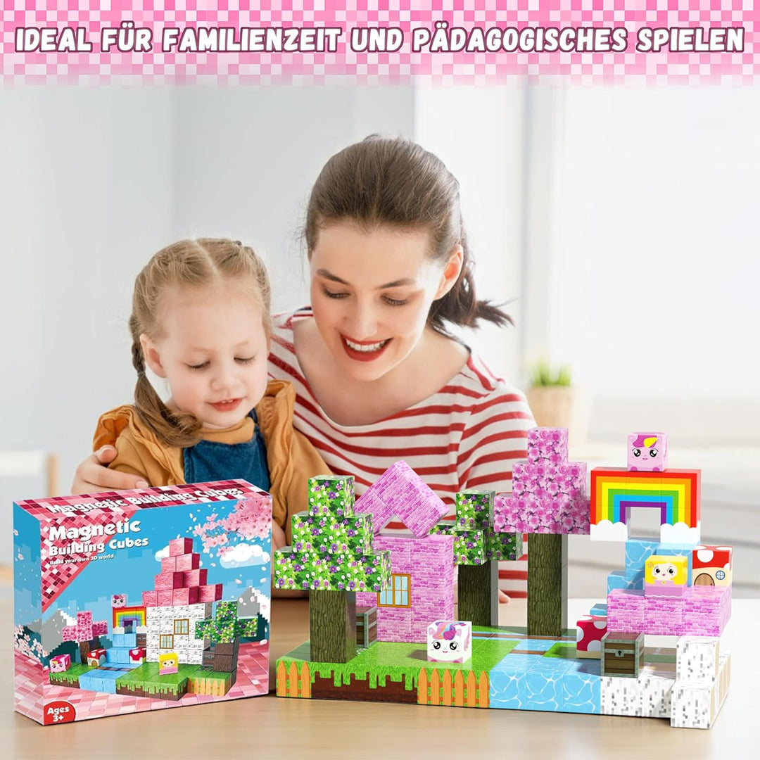 Magnetische Bausteine 100PCS - Baue Dein Magisches Einhorn mit Wald, Tieren, Prinzessin & Schloss! F