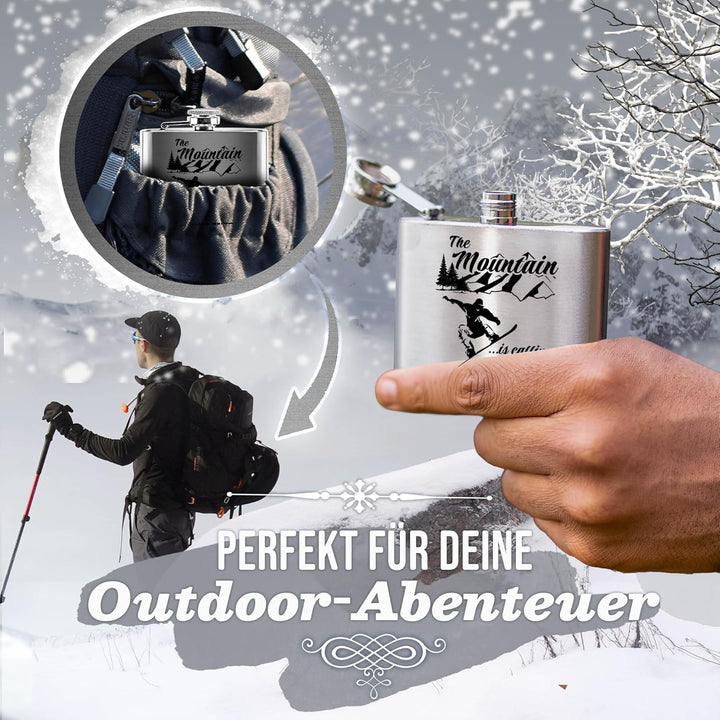 Print Royal Flachmann mit Gravur aus Edelstahl selbst gestalten - The Mountain is Calling! - mit Nam