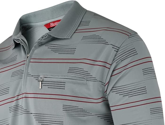 Soltice Herren Langarm Poloshirt mit Brusttasche, Polohemd mit kariert, Gestreiftem Kragen, Blousons