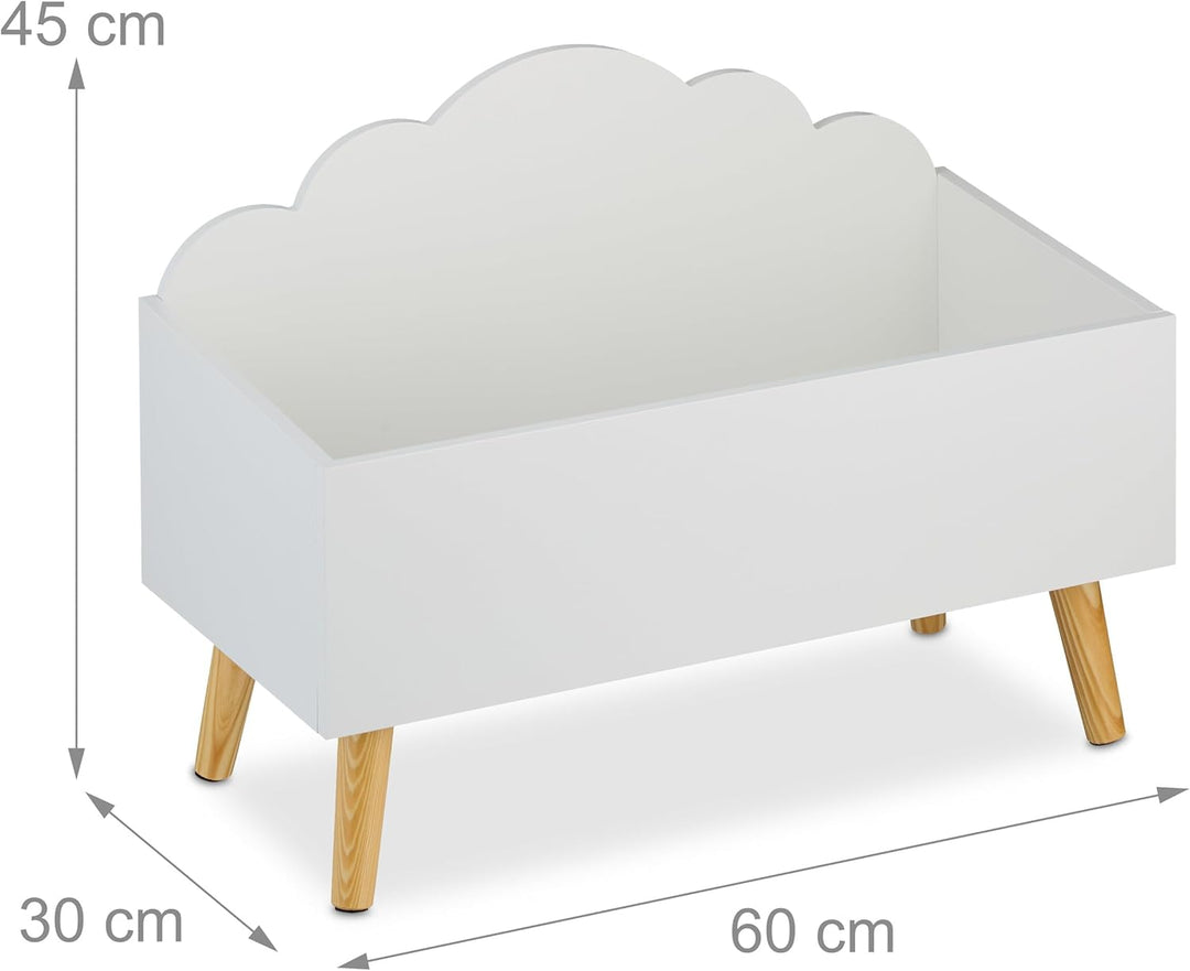 Relaxdays Kindertruhe, Wolken-Design, HxBxT: 45 x 60 x 30 cm, MDF, für Bücher & Spielzeug, offene Sp