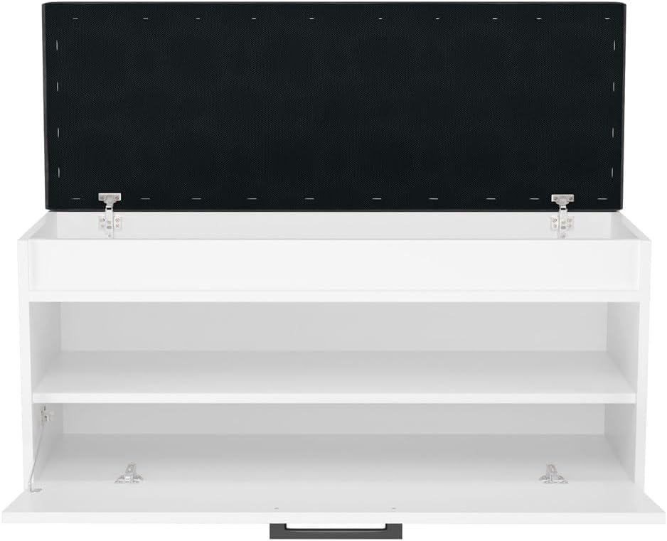 VBChome Schuhschrank mit Sitzfläche und Stauraum 100 x 35 x 49 cm Weiss Griffe Schuh-Organizer Holzä