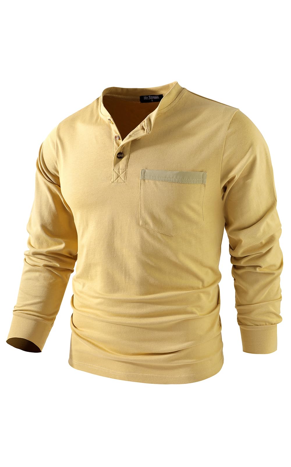 Mr.Stream Herren Henley Shirt Longsleeve Langarmshirt Männer DREI Taste Knopfleiste Baumwolle Beiläu