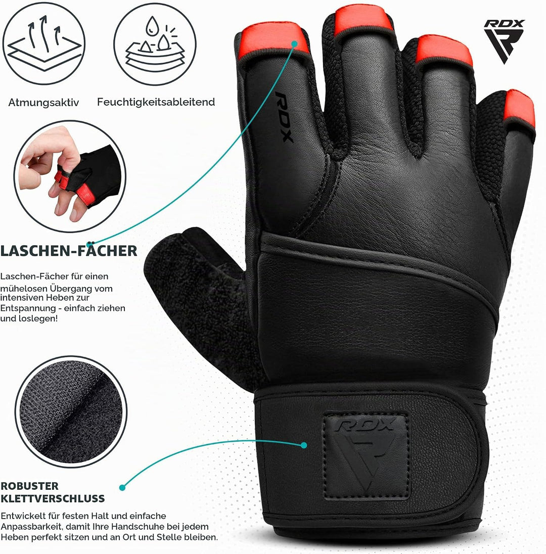 RDX Fitness Handschuhe Maya Hide leder, 50cm Lang Handgelenkschutz, Krafttraining Gewichtheben Train