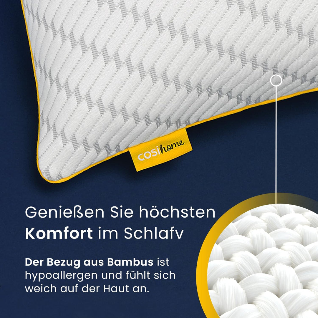 Cosi Home Geschreddertes Memory Foam Kissen zum Schlafen (2er Set), Verstellbares Kopfkissen mit Bam