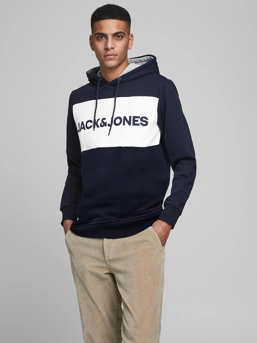 JACK & JONES Herren Warmer Print Hoodie Logo Sweater Pullover Basic Kapuzen Sweatshirt JJELOGO S Bla
