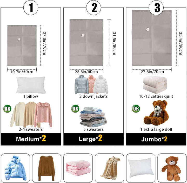 6-Pack Vakuum-Dichtung Taschen für Kleidung - Stoff Reiseaufbewahrungstaschen mit Elektrische Pumpe