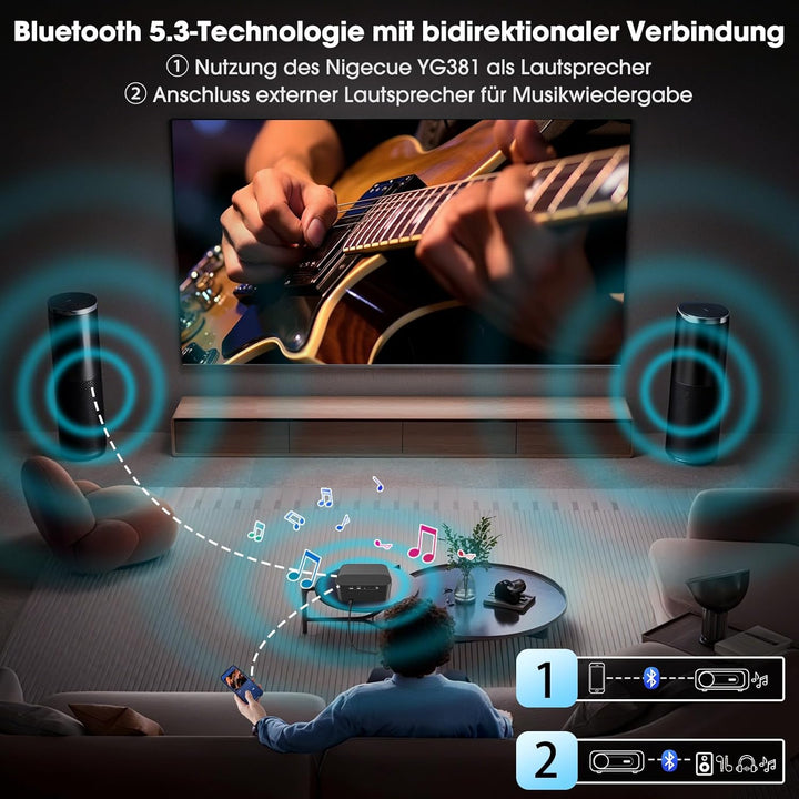 Nigecue Beamer 4K [Netflix Official & Dolby Audio], Autofokus/Auto Trapezkorrektur 30000L WiFi6 Blue