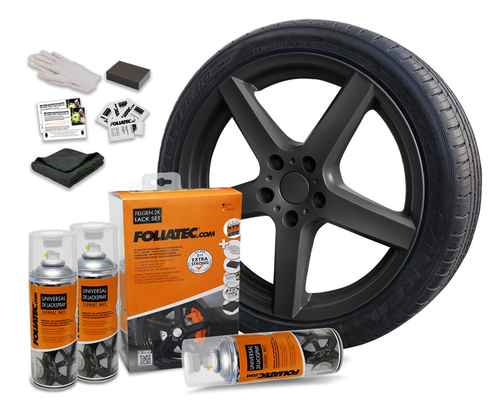 Foliatec Felgen 2K Lack Set, Schwarz Matt, Schwarz Matt