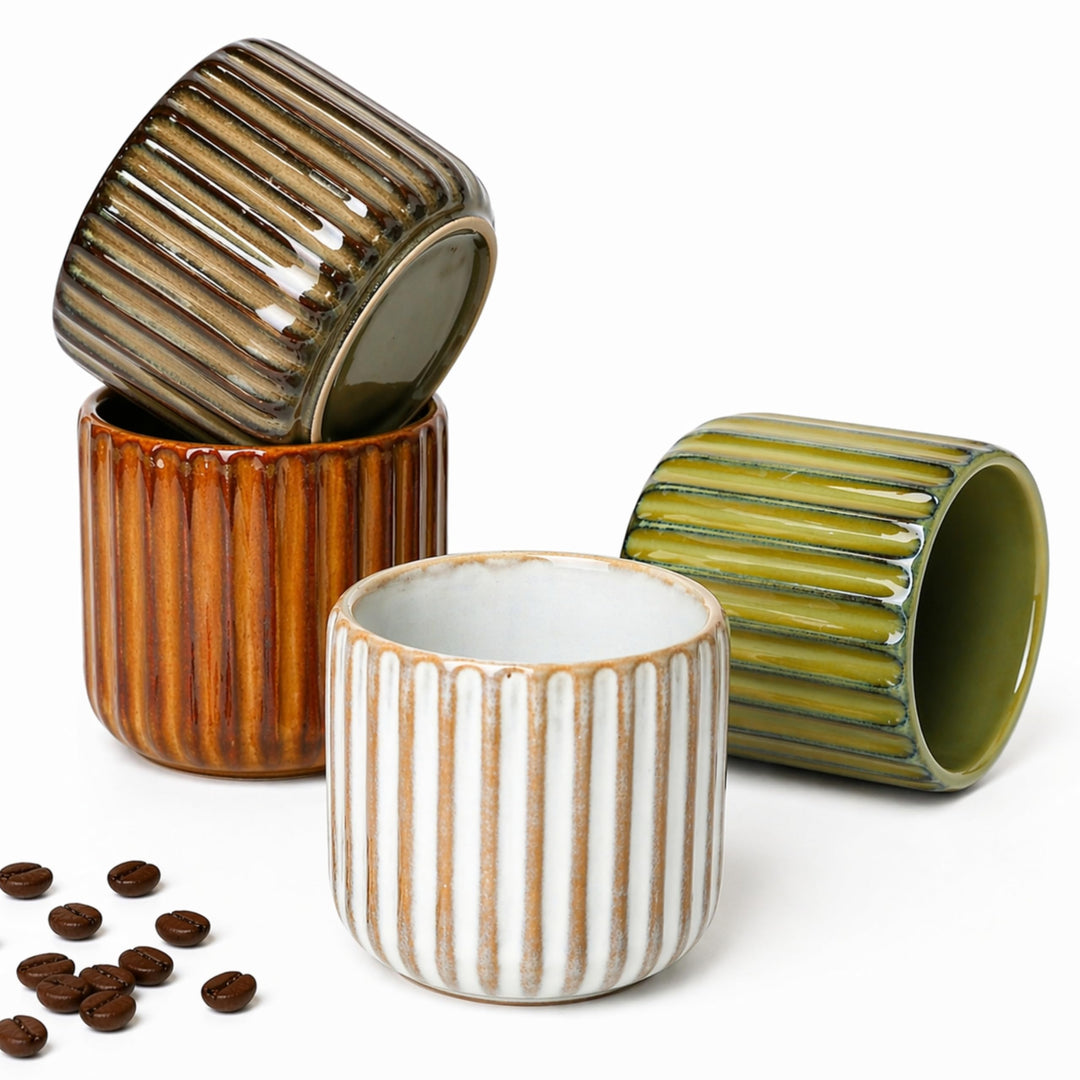 Erkundpresso.Kaffeebecher 4er Set Espressotassen Ohne Henkel Steingut Dickwandiger Kaffeebecher Prem