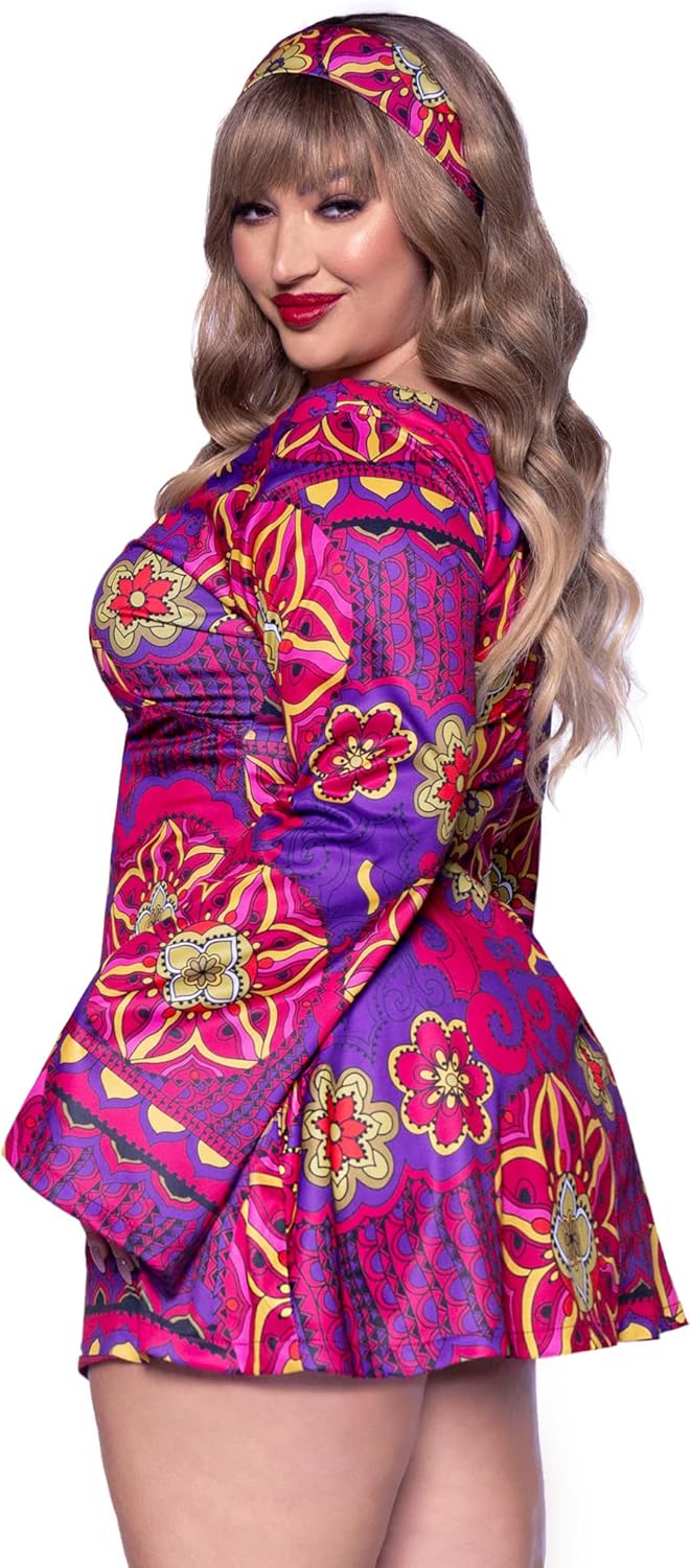 LEG AVENUE 83048 - 2Tl. Retro Go Go Kleid Kostüm Set Mit Kleid Mit Stirnband Kostüm Damen Karneval,