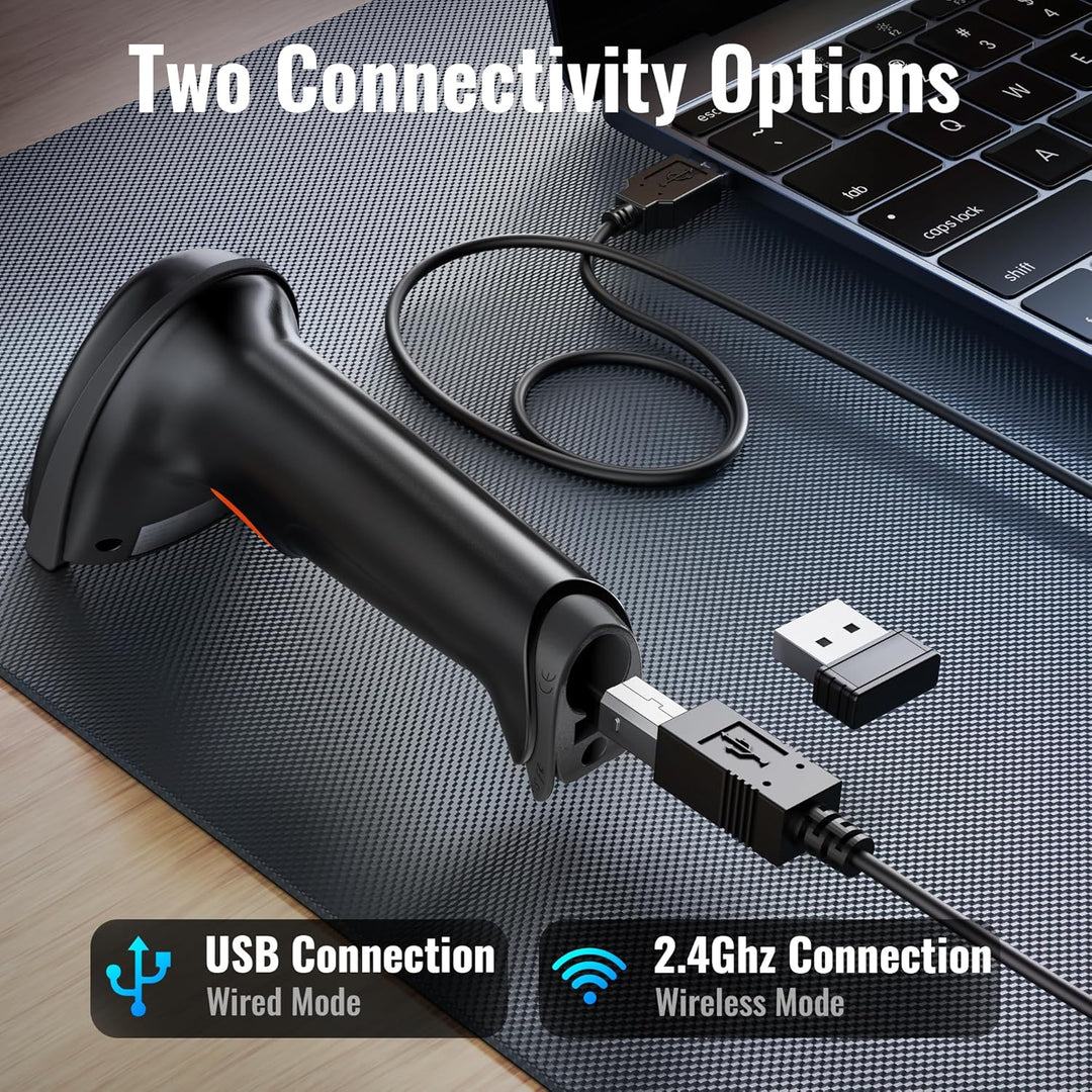 Tera Kabelloser Barcodescanner Handheld 1D Laser Wireless und USB Wired mit Akkustandsanzeige, Extra