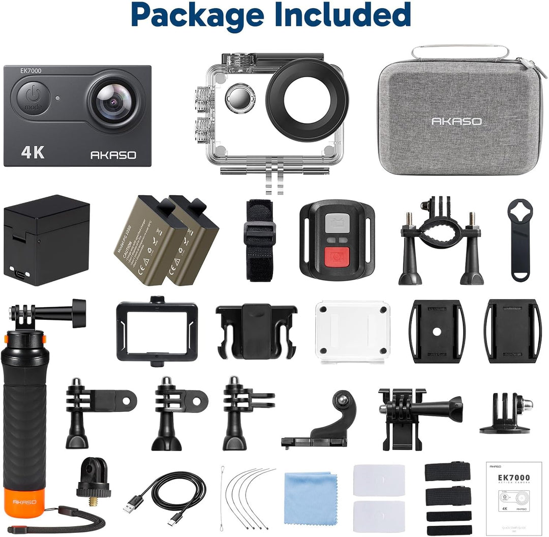 AKASO EK7000 Action Cam mit Schwimmender Handgriff und Tasche, 4K30FPS 20MP WiFi Unterwasserkamera E