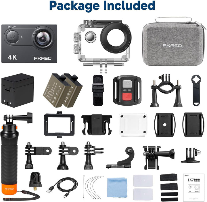 AKASO EK7000 Action Cam mit Schwimmender Handgriff und Tasche, 4K30FPS 20MP WiFi Unterwasserkamera E