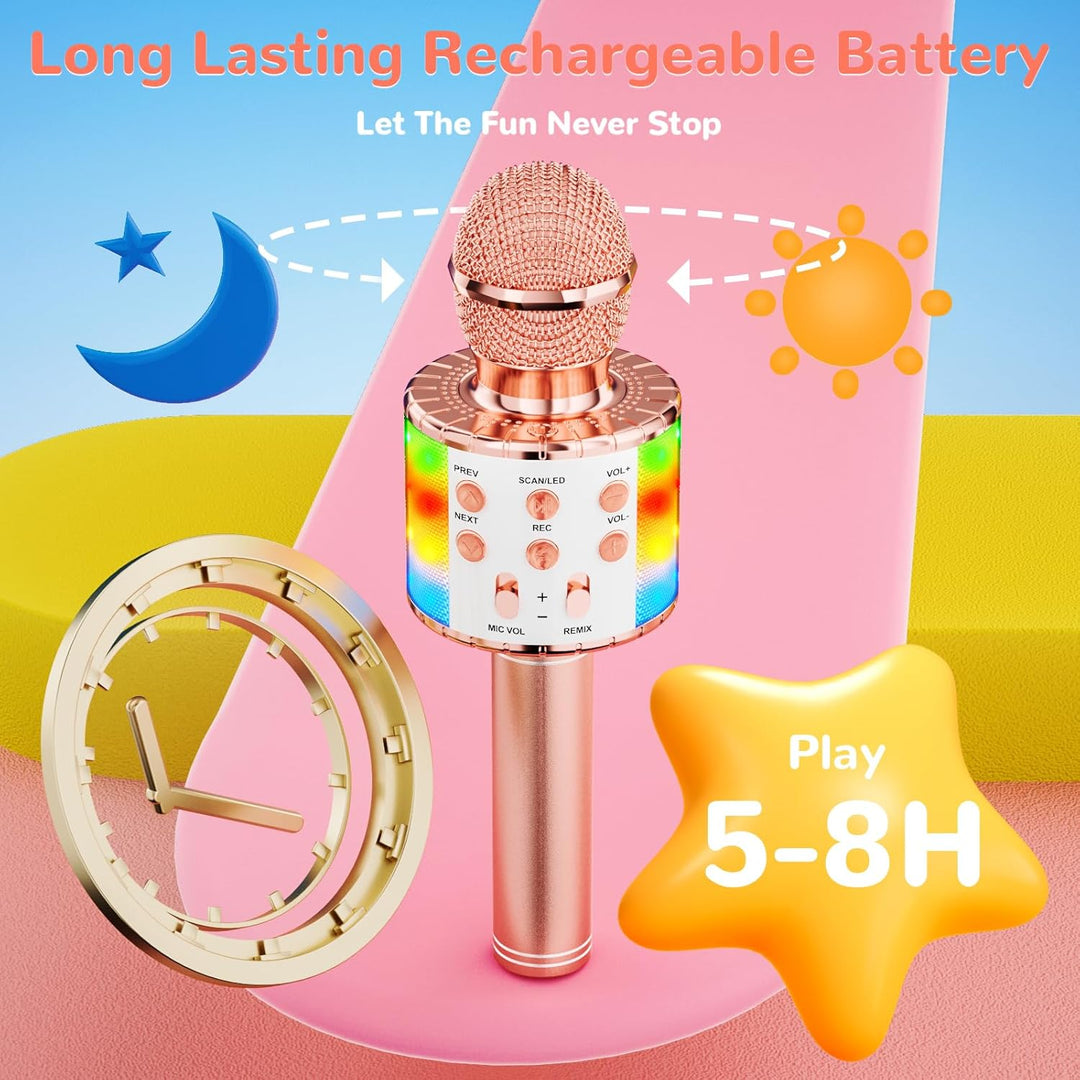 Magic Sing LED Karaoke Mikrofon Kinder, Drahtloses Bluetooth Spielzeug ab 3-12 Jahre Geschenk Mädche